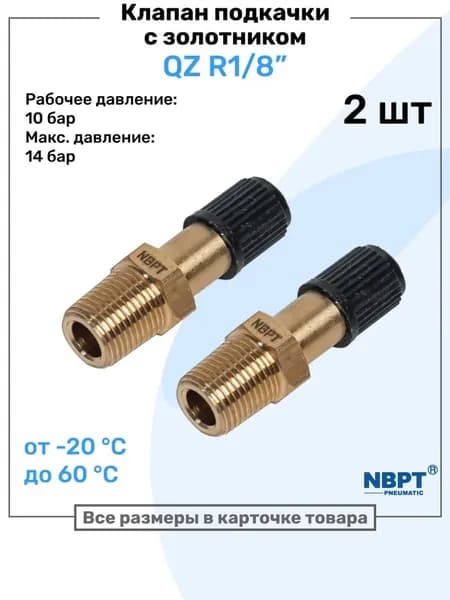 Клапан для подкачки колес R1/8, 2 шт - с ниппелем и штуцером! Выгодно!