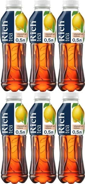 Холодный чай Rich черный с лимоном 0,5 л, комплект: 6 бутылок по 0.5 л