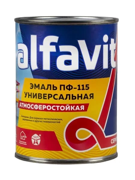 Эмаль ПФ-115 универсальная Alfavit серия Альфа, алкидная, матовая, 0,9 кг, белая