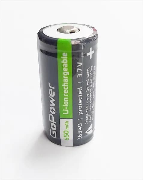 Аккумулятор GoPower 16340 Li-ion 650mAh 3.7V protected PK1 (с защитой, высокий плюс)