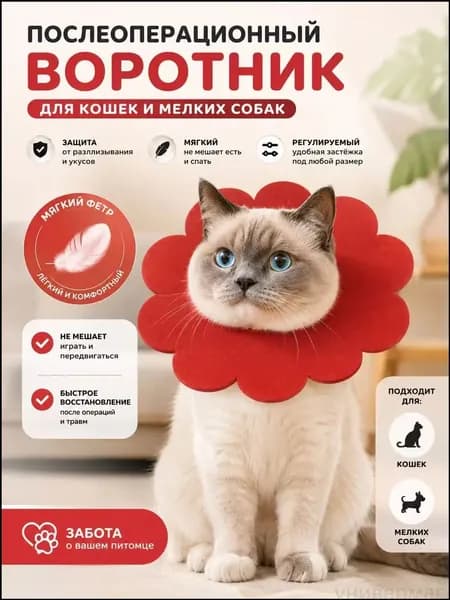 Воротник Елизаветинский войлочный регулируемый для домашних животных от облизывания после операции
