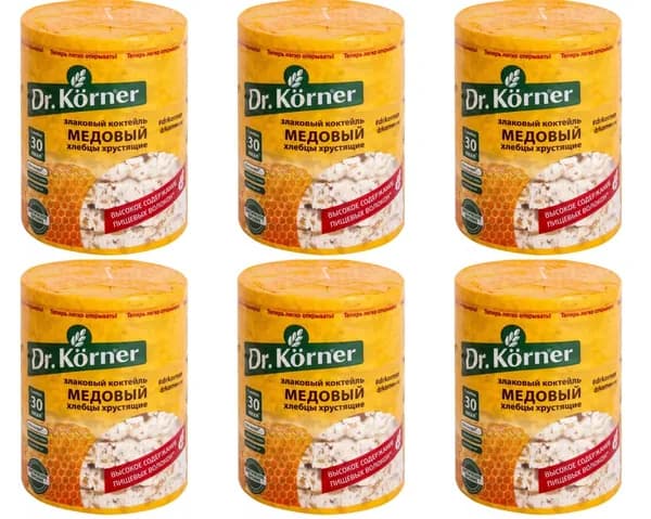 Dr. Korner Хлебцы Злаковый коктейль, Медовый, 100 гр, 6 уп