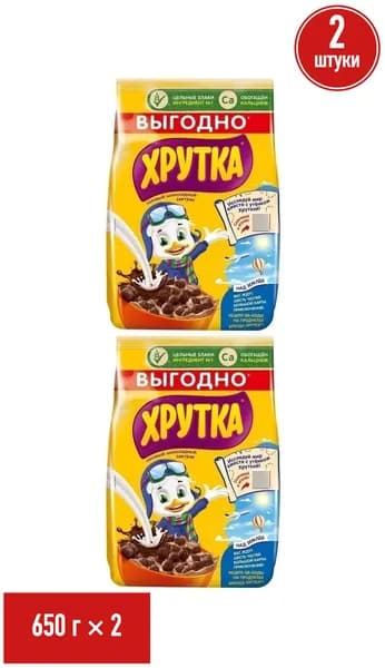 Сухой завтрак шарики Хрутка мультизлаковый с шоколадом 650 г, набор: 2 штуки