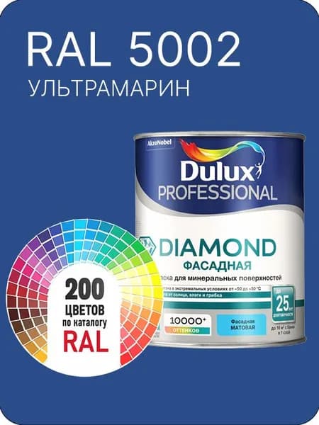 Краска для минеральных и деревянных фасадов Dulux Diamond цвет ультрамарин Ral 5002 0.8 л.