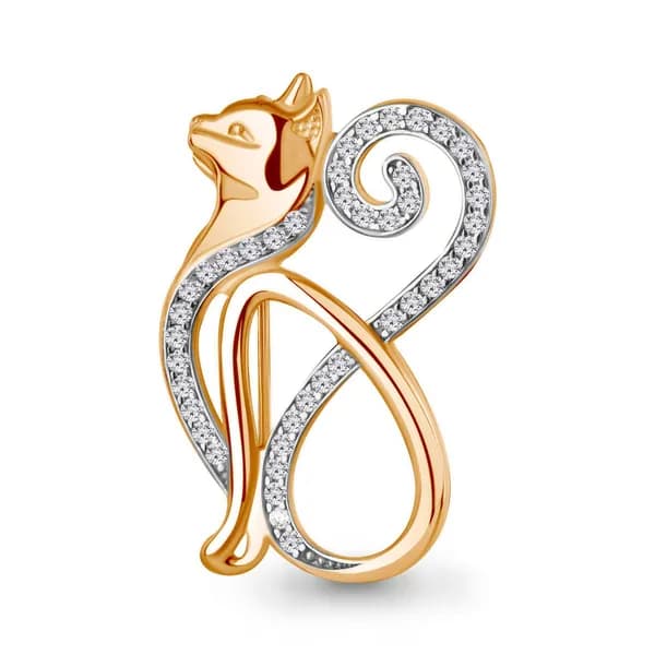 Брошь из золочёного серебра DIAMANT-ONLINE с фианитом 925 пробы