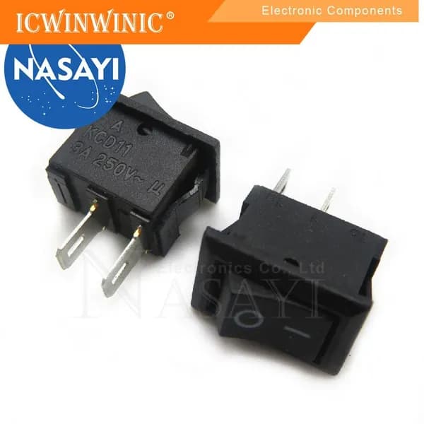 5шт Small red boat switch KCD1-11 2 gear 2 feet 3A 250V 10*15mm rocker наличный товар