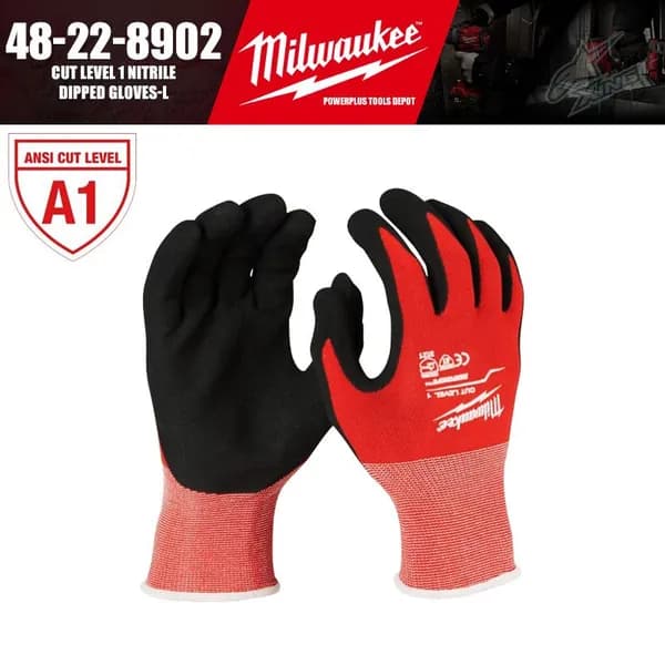 Защитные перчатки Milwaukee 48228901/48228902/48228903 с качественным нитриловым покрытием, соответствующие первому уровню защиты от порезов