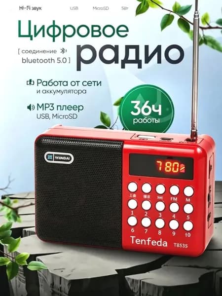 Магнитола, 5 Вт, красный