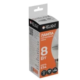 Лампа диодная свеча С37 8Вт E14 4000К 800Лм Relight (100) RL3714-0840
