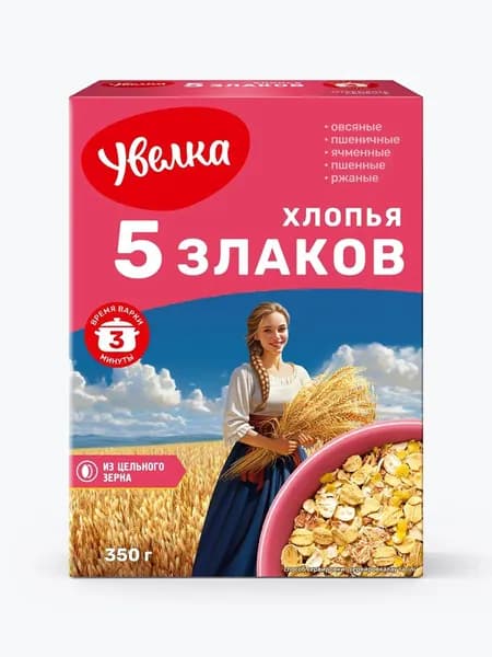 Хлопья Увелка пятизерновые, тонкие, 350 г
