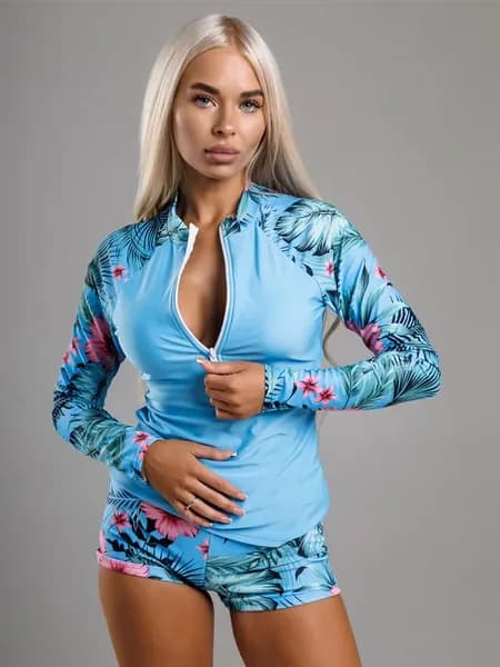 Купальник на молнии с шортами и длинным рукавом