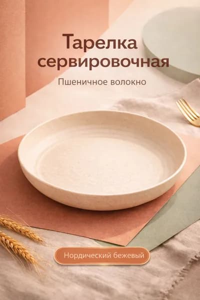 Тарелка обеденная из пшеничной соломы / эко посуда для сервировки стола 1 шт.