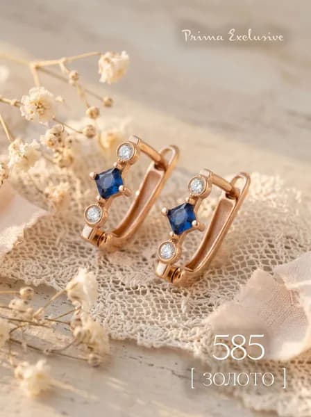 Серьги женские из золота 585 пробы с сапфиром и бриллиантами