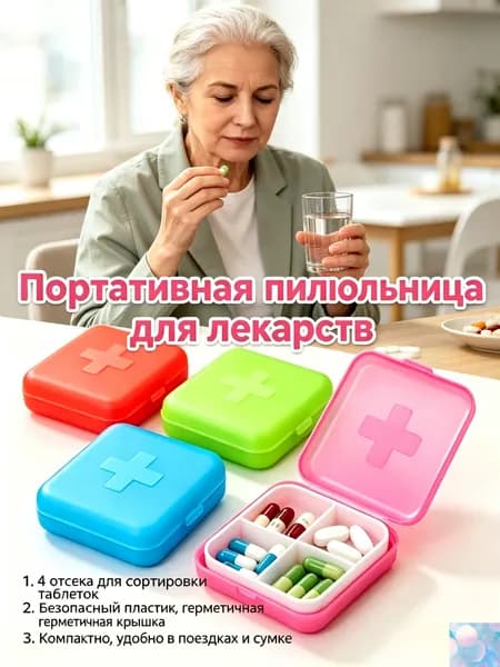 Таблетница на день, контейнер для таблеток, органайзер для лекарств,Случайные цвета,4 шт