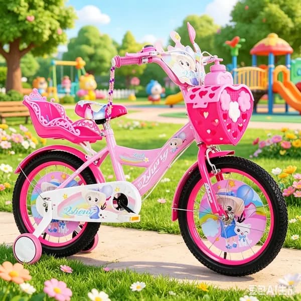 Детский велосипед розовый для девочек 3-8 лет с подставками