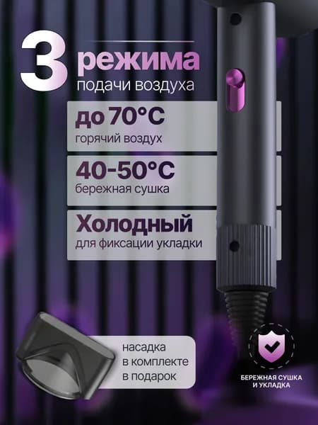 Фен для волос aagnT7BI 2000 Вт, скоростей 2, кол-во насадок 1, розовый, серый металлик