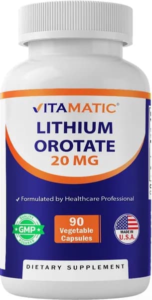 Vitamatic Lithium Orotate 20 мг, 90 капсул - вегетарианские капсулы, без ГМО, без глютена