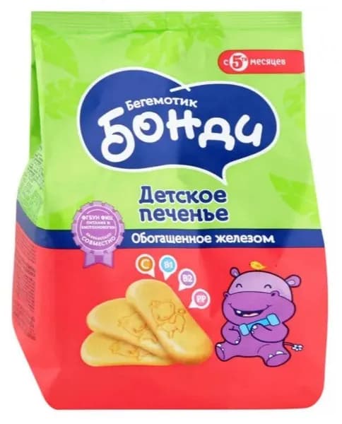 Бегемотик Бонди Печенье, обогащенное железом, 180 г