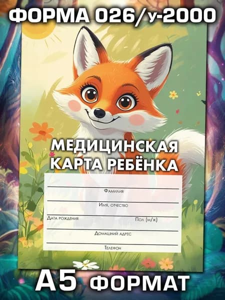 Медицинская карта 026/у-2000 Аурасо, медкарта в детский сад, школу и поликлинику, амбулаторная, формат А5