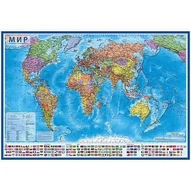 Карта мира политическая 101*70 см, ламинированная, интерактивная