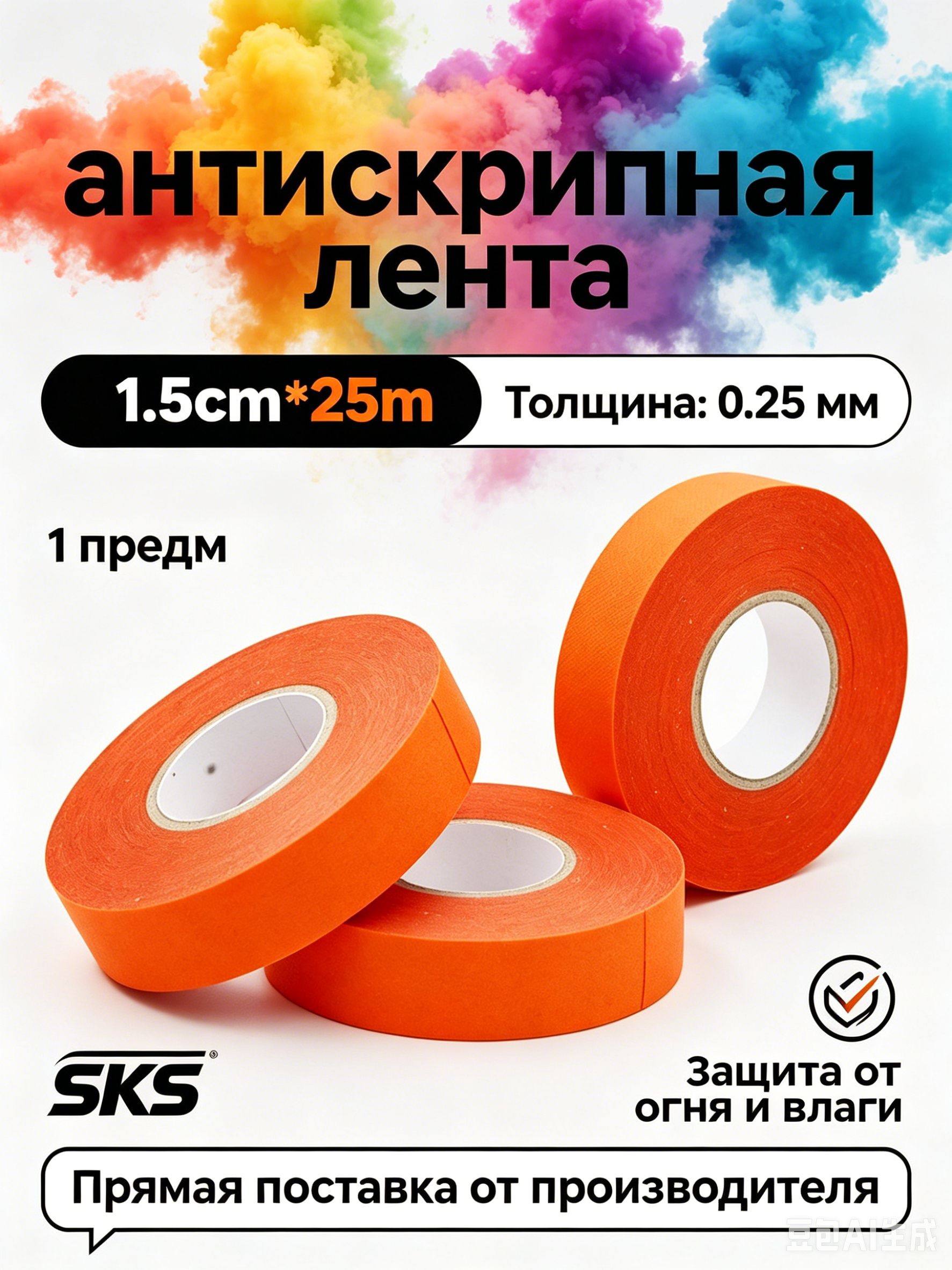 Антискрип автомобильный, 25 м, толщина: 0.25 мм, 1 шт.