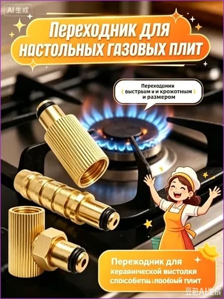 GEALFIS переходник для настольных газовых плит, стандартное резьбовое соединение, 1 штука. Универсальный адаптер для подключения газового оборудования в домашних условиях