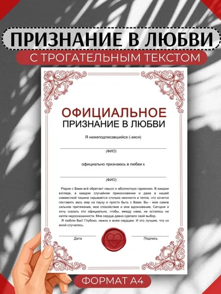 Грамота "Официальное признание в любви"