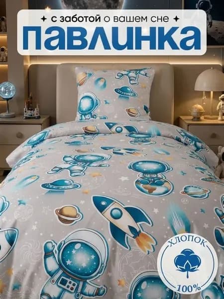 Постельное белье 1.5 спальное бязь 70х70 Астронавты