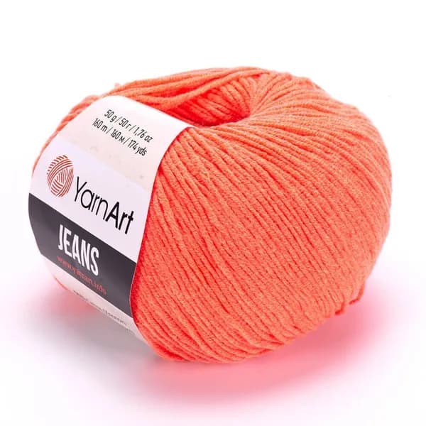 Пряжа Jeans (YarnArt) - 61 (яр.коралл) - 1 моток, 55% хлопок, 45% полиакрил, (50г, 160м) нитки для ручного вязания