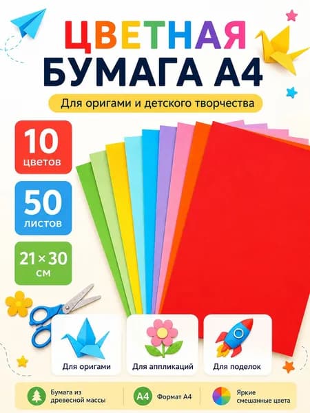 Бумага цветная Копировальная, для черчения A4, 50 лист., шт