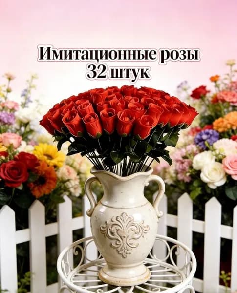 Ритуальные цветы из ткани, искусственные розы красные, 32 шт для кладбища, устойчивые к погоде, уход не требуется