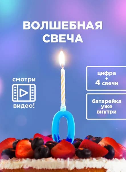 Свечи для торта "Волшебные", цифра 0, LED, PATERRA