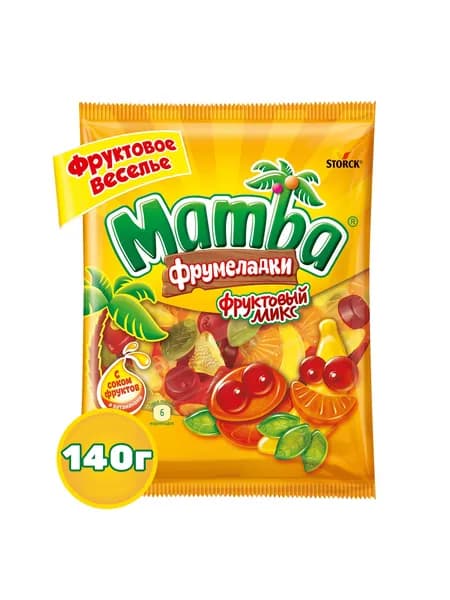 Mamba Фрумеладки Фруктовый микс, мармелад жевательный с фруктовым соком и витаминами, ассорти фруктовых и ягодных вкусов, 140г / Мамба