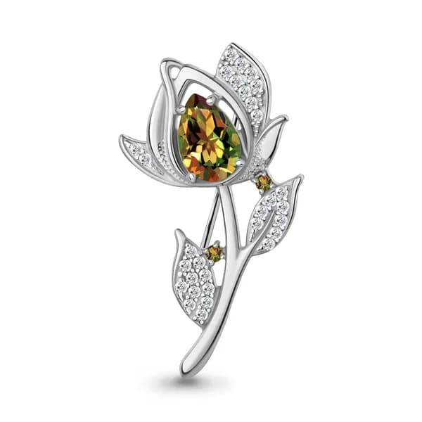 Серебряная брошь DIAMANT-ONLINE с фианитом и султанитом 925 пробы