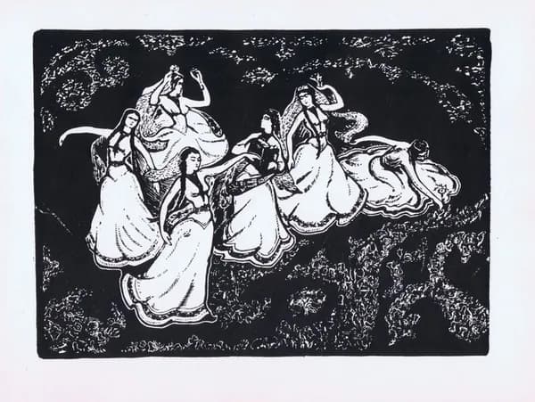 Кавказ. Альпийские цветы. Александр Гречкин. Линогравюра антикварная. СССР, 1968 г