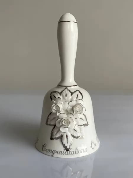 Crown Staffordshire колокольчик винтажный Silver Wedding, подарок на серебряную свадьбу, коллекционный, фарфоровый