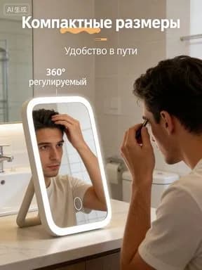 Зеркало гримерное, 14.6 см х 18.6 см, 1 шт