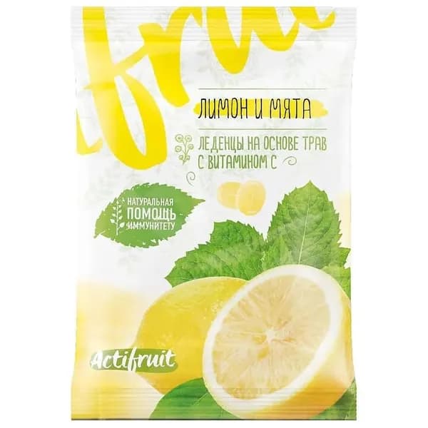 Карамель леденцовая Актифрут 60 г с витамином С со вкусом лимона с мятой