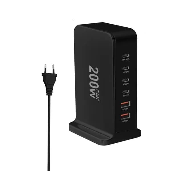 USB C Fast Charger 200w 2 USB+4 типа зарядная станция 6 Порт -блок питания стена для путешествий, Черный - EU