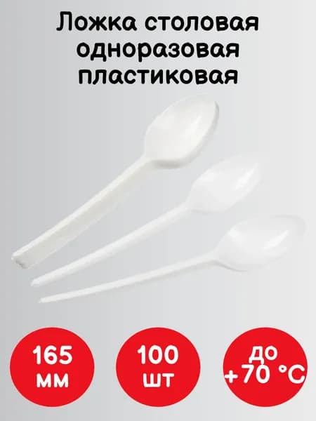 Ложка столовая одноразовая пластиковая 165 мм, белая, КОМПЛЕКТ 100 шт., БЮДЖЕТ, 600947