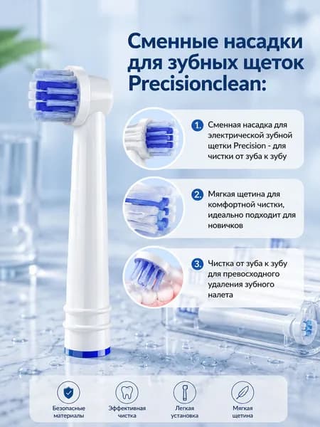 8 сменных насадок для электрической зубной щётки, совместимы с моделями: D12 D20 D34 D36 OC20 PRO600 600PLUS 650 690 700 1000