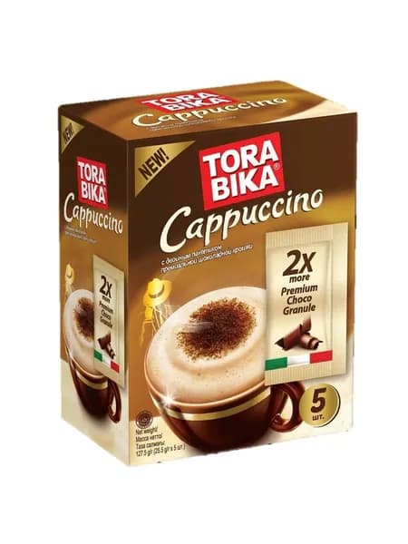 Растворимый кофе "Tora bika" Cappuccino с шоколадной крошкой, 5 пакетиков по 25,5г. 3 уп.