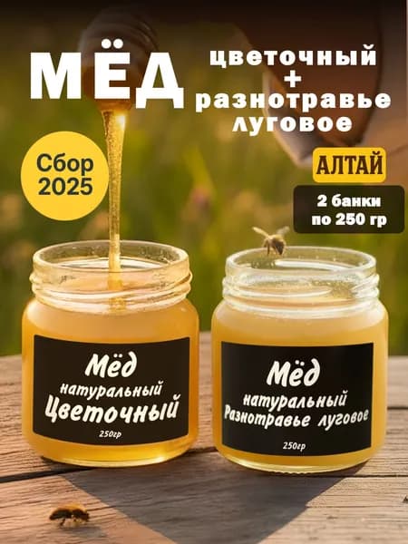 Мед натуральный алтайский подарочный набор 2 шт по 250 грамм