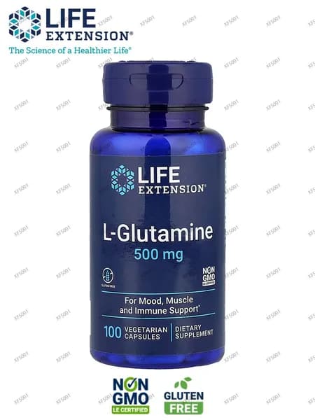 Life Extension, L-глютамин, 500 мг, 100 вегетарианских капсул