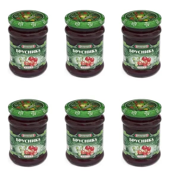 Экопродукт Фруктовые консервы Брусника протертая с сахаром, 320 г, 6 шт