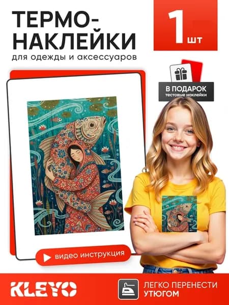 Термонаклейка на одежду девушка с рыбой