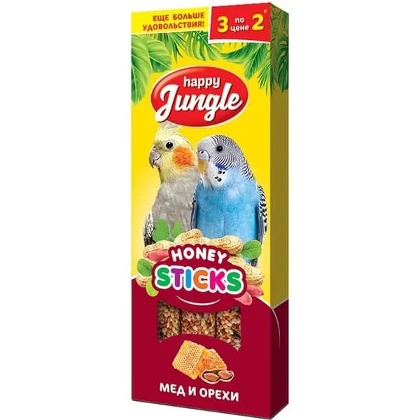 Палочки Happy Jungle для птиц мед и орехи, 3 шт.