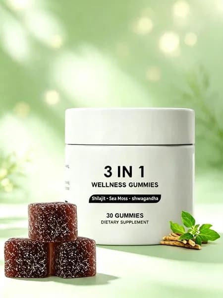 Жевательные конфеты Wellness Gummies 3-в-1 с натуральным комплексом гималайского шиладжита, повышают энергию и иммунитет (30 конфет)