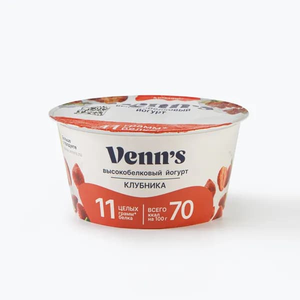 Йогурт Греческий, обезжиренный с клубникой 0,1% 130 г, Venn`s
