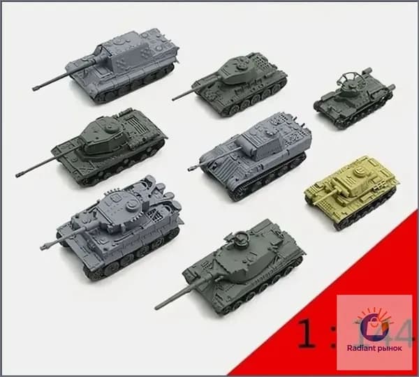 Качественный набор сборных моделей, 8 танков Второй мировой, масштаб 1:144